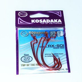 Крючок офсетный RX-SOI Red №1/0 T-0,83mm L-44mm Kosadaka (уп.6шт.)